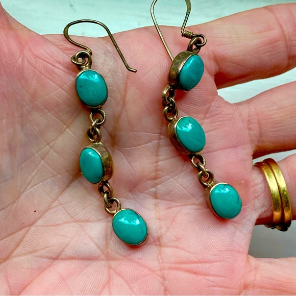 Vintage Jewelry - Sterling turquoise drop earrings